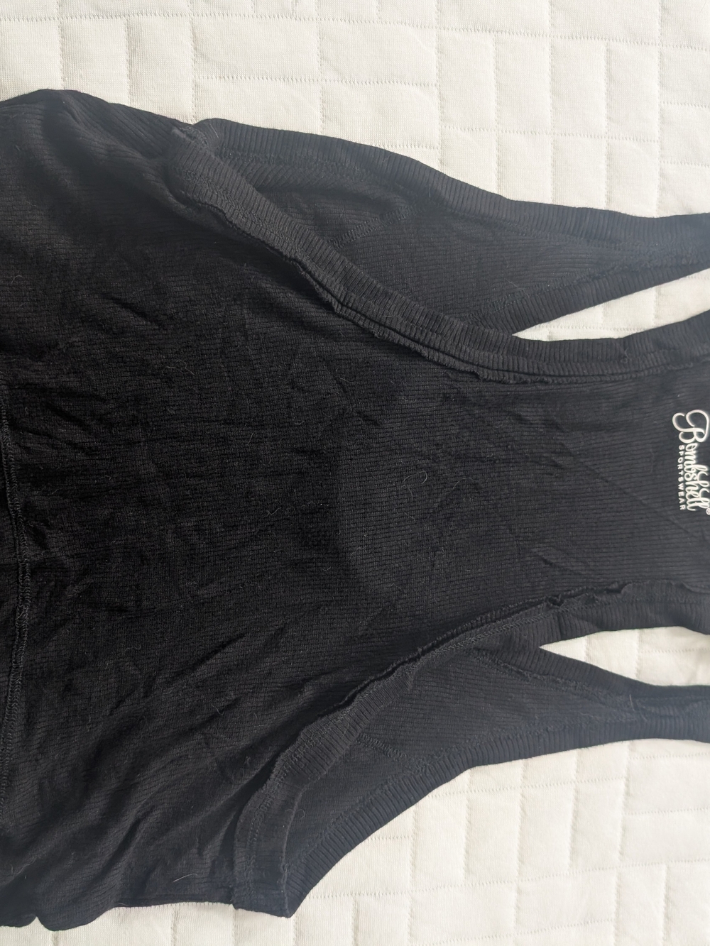 Bombshell Sportswear Black Ribbed Racerback Crop Tank - Picture 2 of 3